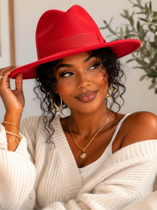 unbranded Accessories - Red Fedora Hat - Classic Women's Felt Fedora